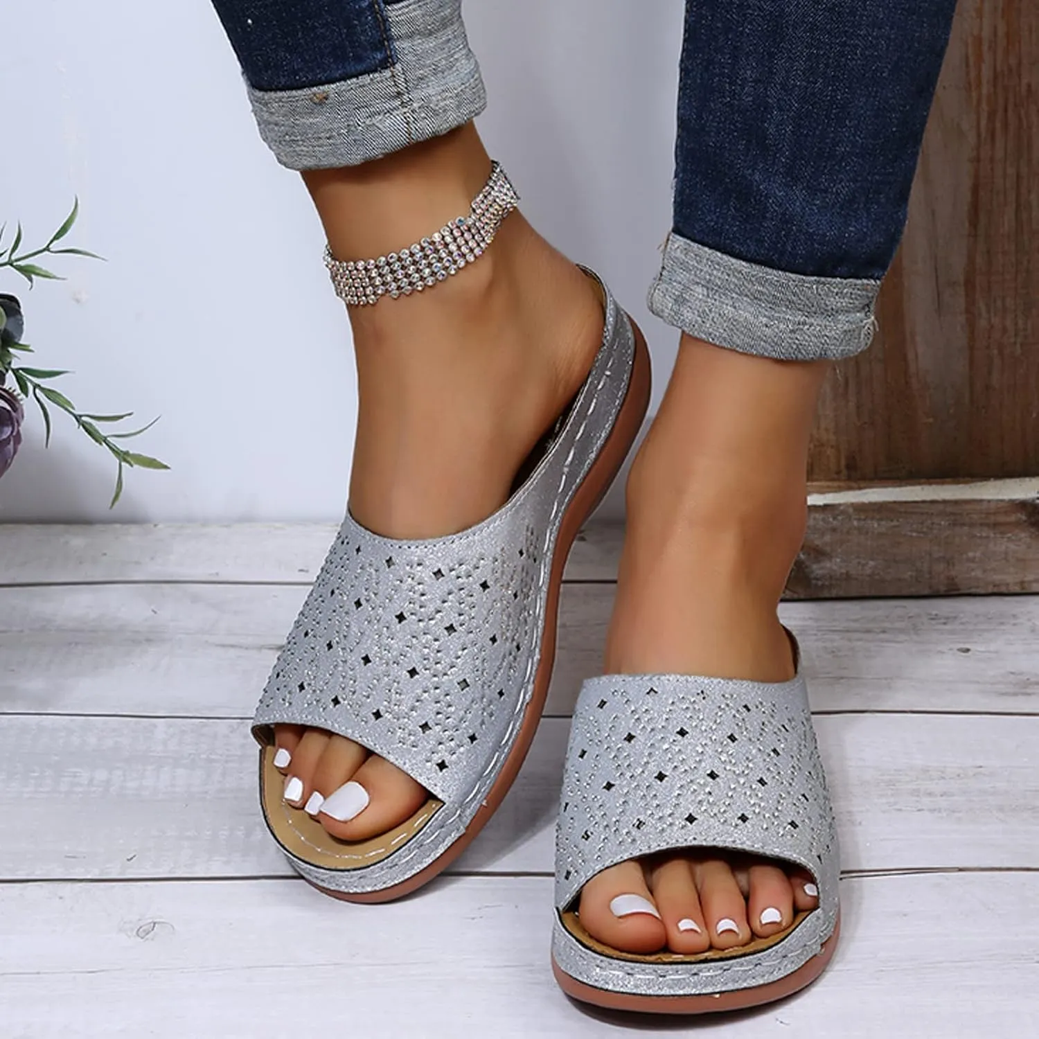 Orthopedic Sandals for Women Arch Support Wide Flip Flops Beach with Flowers Platform Slide Sandals Dressy Arch Support Orthopedic Sandals for Women Dressy Damping Sole Dressy Orthopedic Sandals