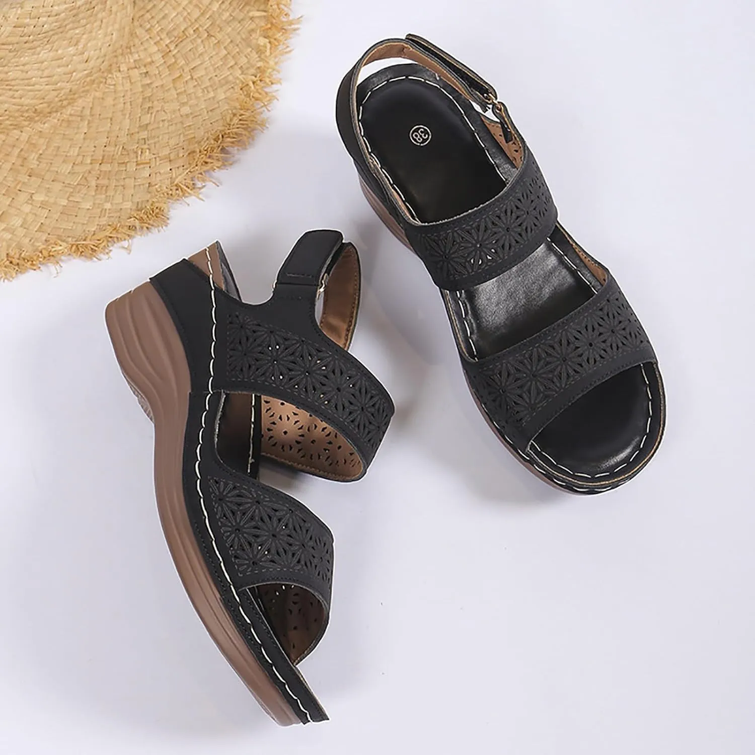Orthopedic Sandals for Women Retro Adjustable Hook Loop Shoes Hollow Out Arch Support Platform Shoes Open Toe Slip On Wedge Sandals Summer Casual Beach Low Slingback 2025