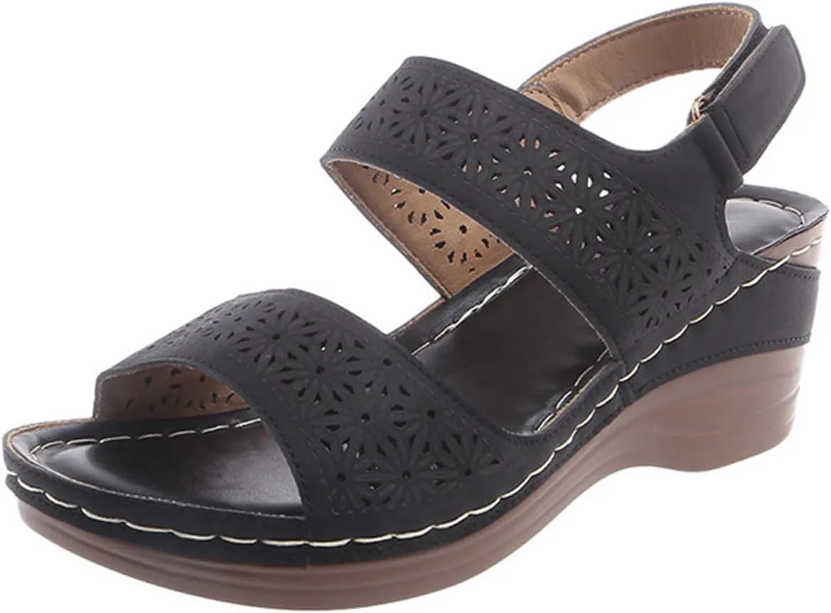 Orthopedic Sandals for Women Retro Adjustable Hook Loop Shoes Hollow Out Arch Support Platform Shoes Open Toe Slip On Wedge Sandals Summer Casual Beach Low Slingback 2025