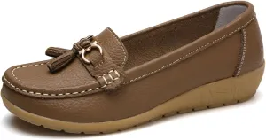 Orthopedic Women Breathable Leather Loafers Slip On Comfortable Walking Shoes for Work Casual Wear with Arch