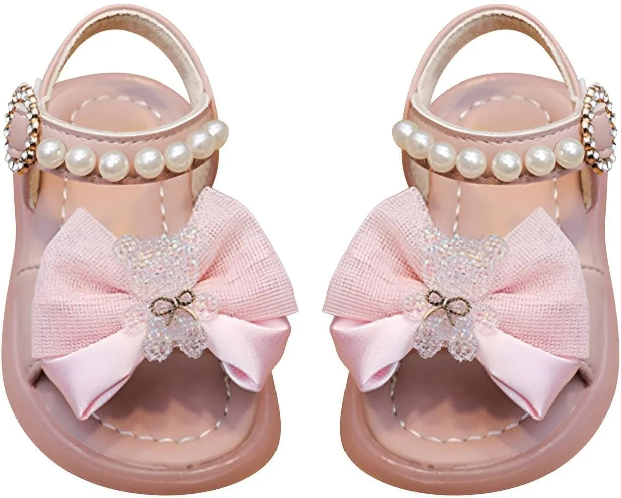 Pearl Bow Sandals for Girls Kids Baby Toddler Rubber Adjusted Strap Water Shoes Pool Beach Summer Shoes Sole Non Slip