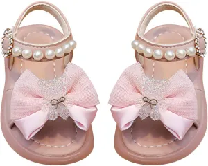 Pearl Bow Sandals for Girls Kids Baby Toddler Rubber Adjusted Strap Water Shoes Pool Beach Summer Shoes Sole Non Slip