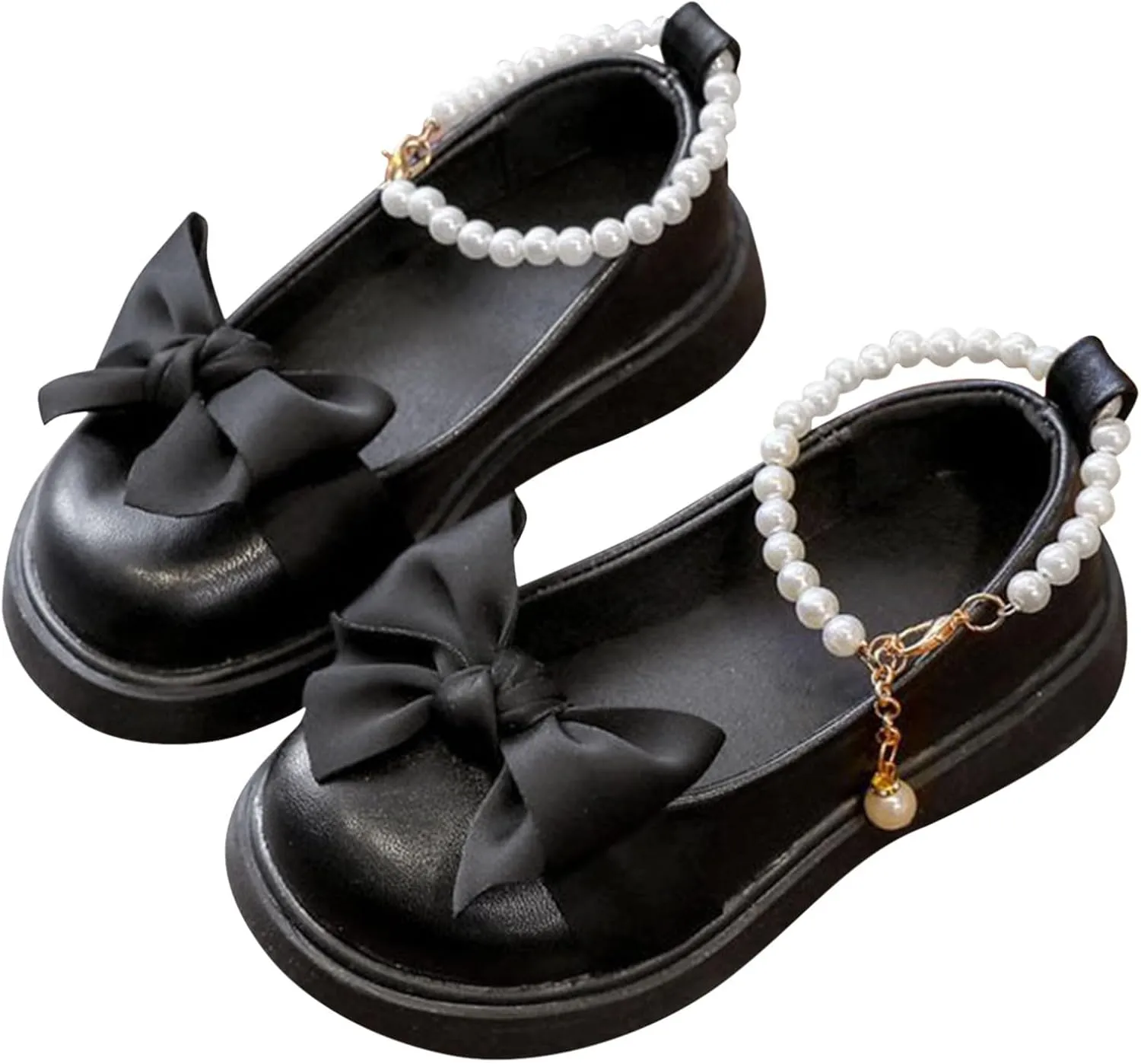 Platform Pearls Mary Jane Flat𝐬 Kids Flower Girls Cute Bowknot Wedding Birthday Part𝐲 Prom Leather Ballet Shoes