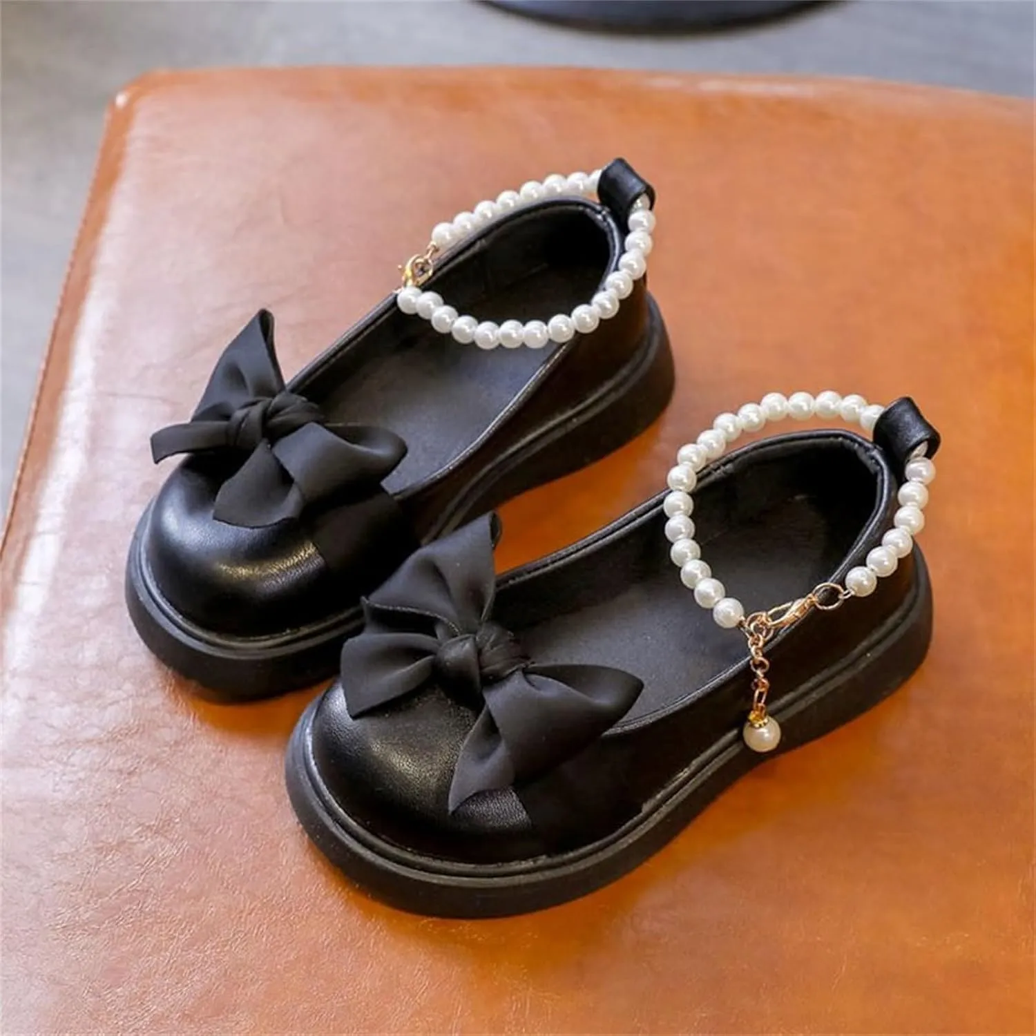 Platform Pearls Mary Jane Flat𝐬 Kids Flower Girls Cute Bowknot Wedding Birthday Part𝐲 Prom Leather Ballet Shoes