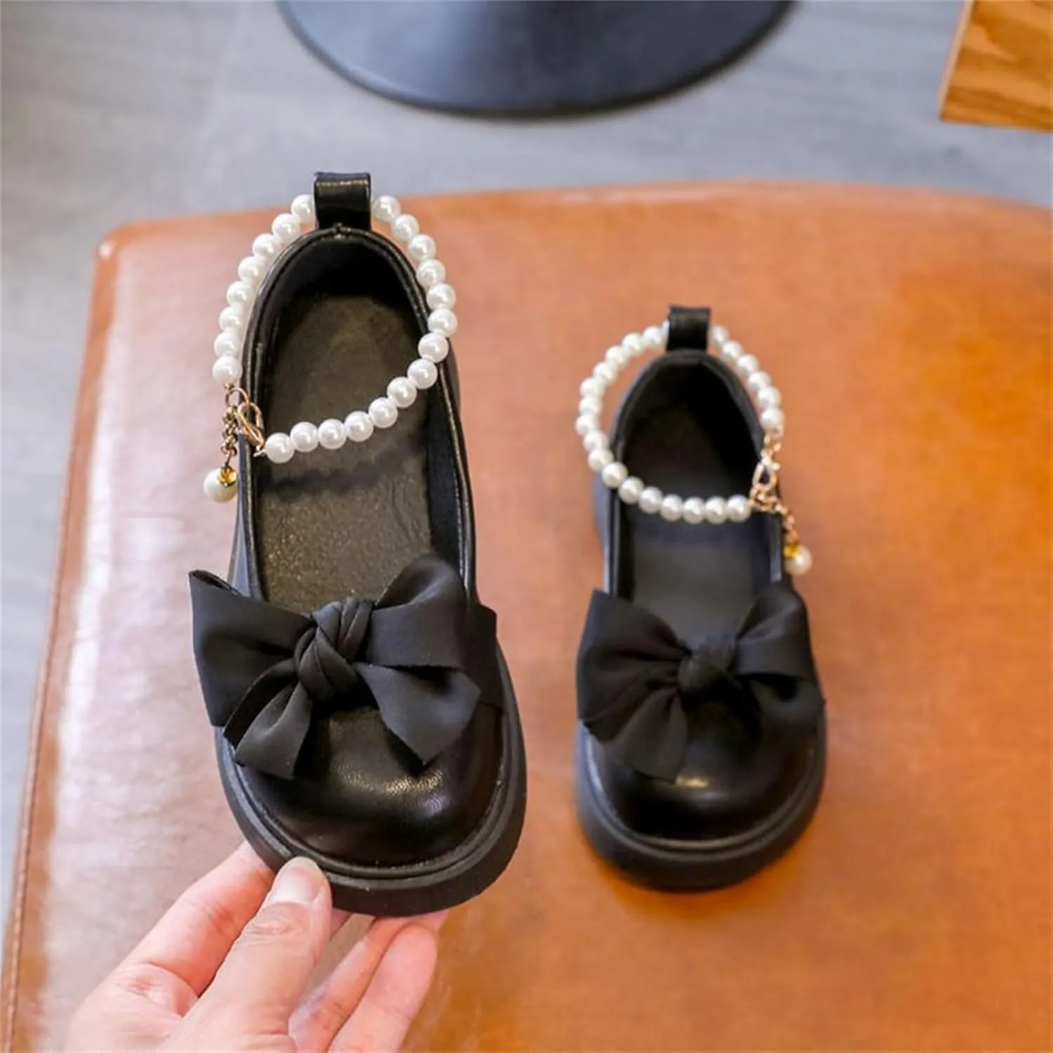 Platform Pearls Mary Jane Flat𝐬 Kids Flower Girls Cute Bowknot Wedding Birthday Part𝐲 Prom Leather Ballet Shoes