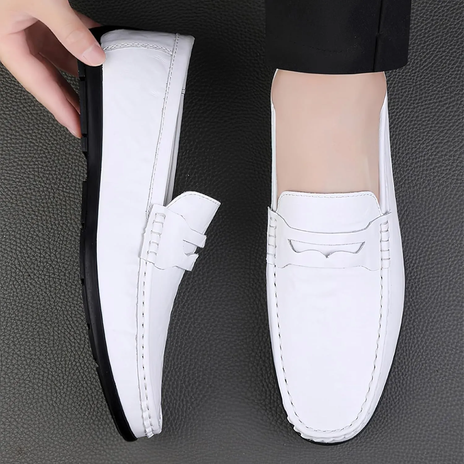 rismart Loafer Flats Men Leather Slip on Driving Shoes Casual Slipper