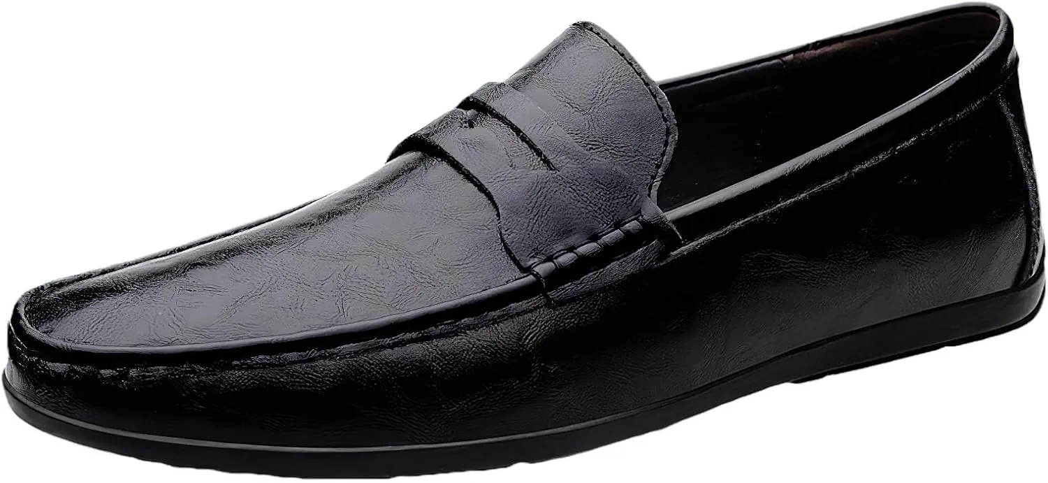 rismart Loafer Flats Men Leather Slip on Driving Shoes Casual Slipper