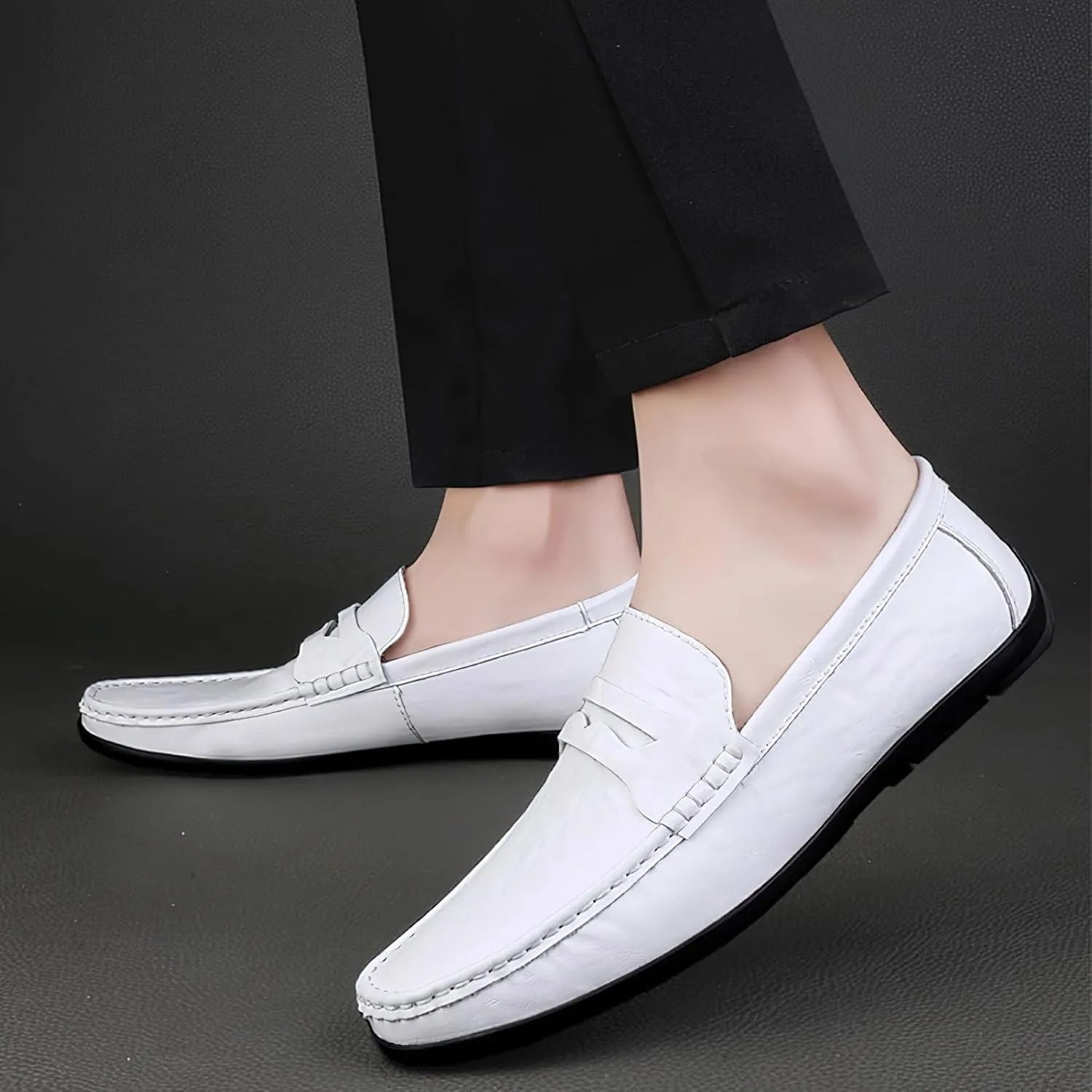 rismart Loafer Flats Men Leather Slip on Driving Shoes Casual Slipper