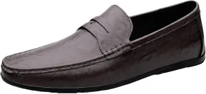 rismart Loafer Flats Men Leather Slip on Driving Shoes Casual Slipper
