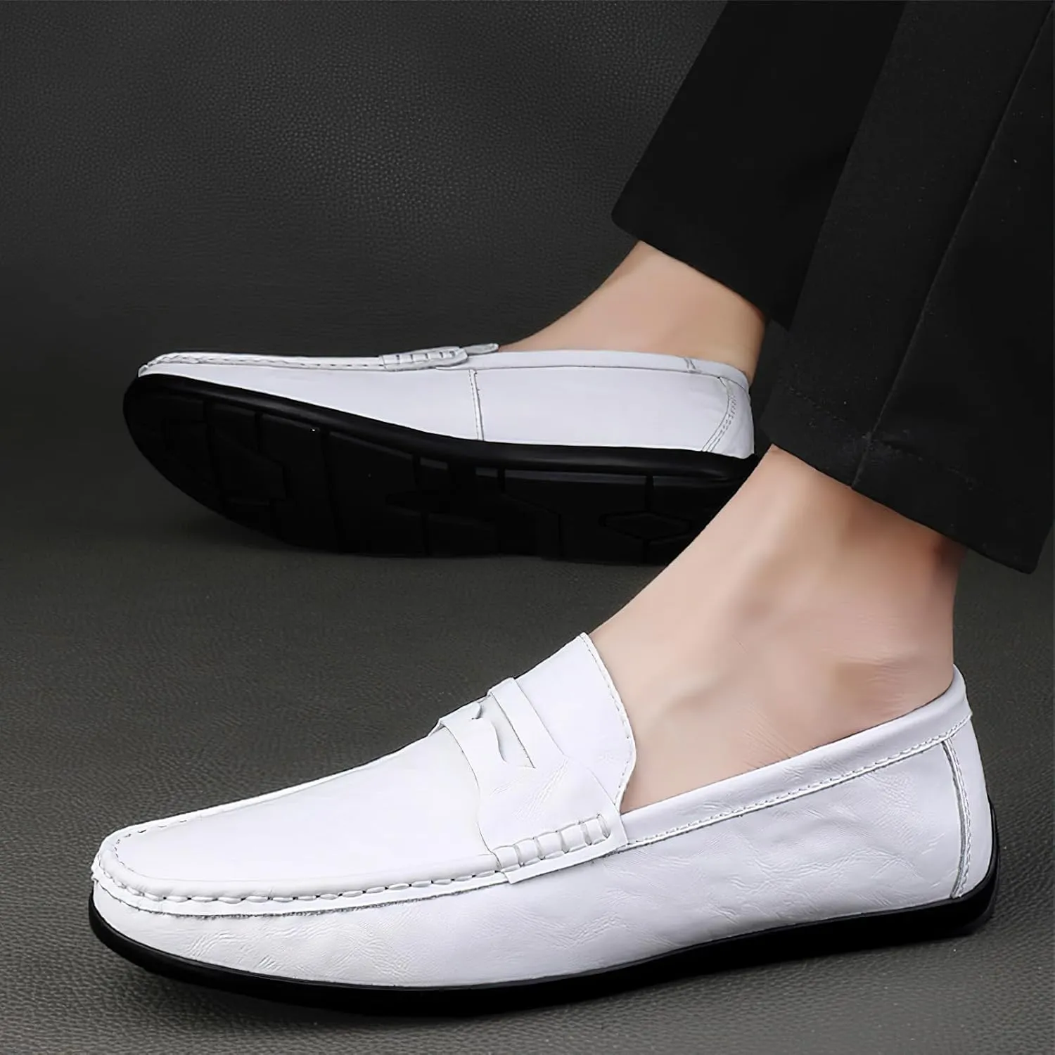 rismart Loafer Flats Men Leather Slip on Driving Shoes Casual Slipper