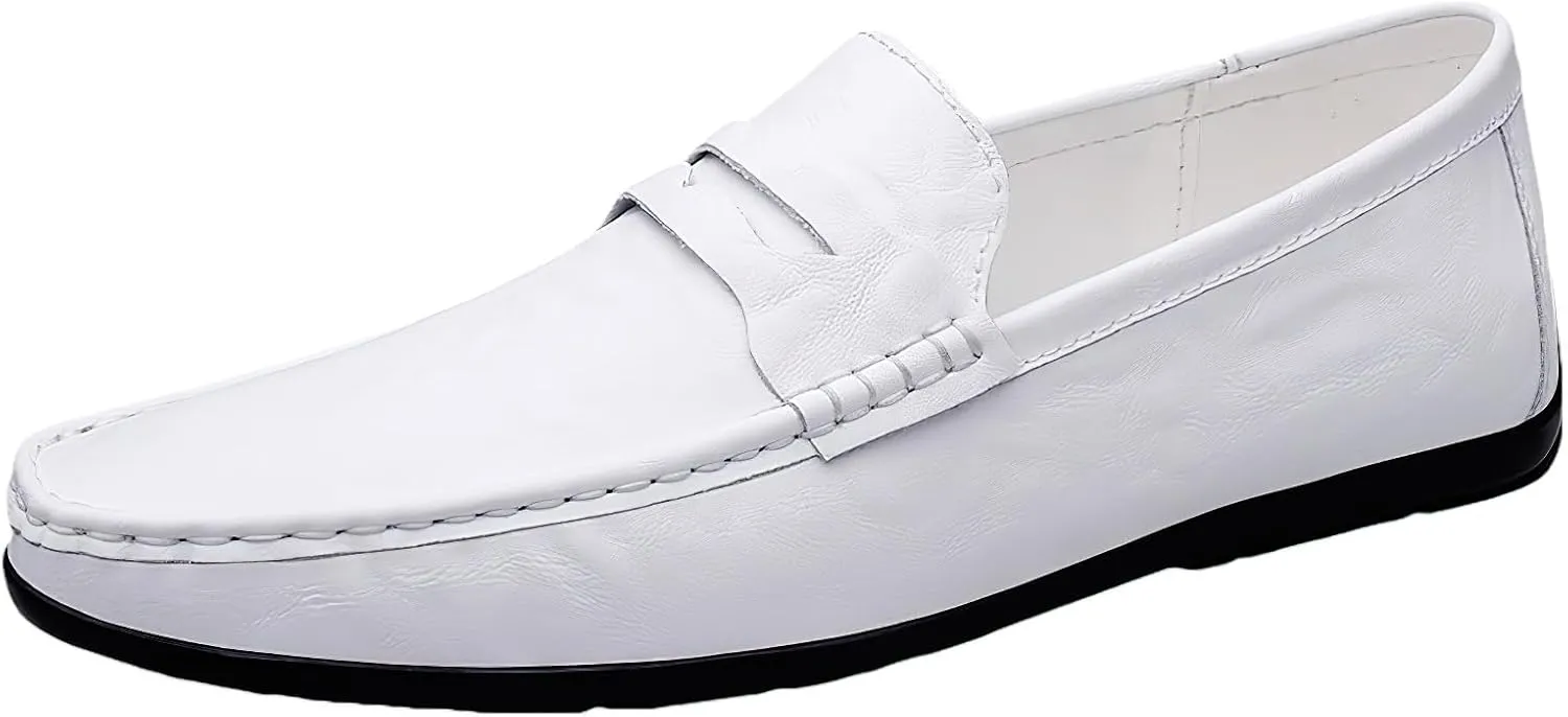 rismart Loafer Flats Men Leather Slip on Driving Shoes Casual Slipper