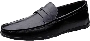 rismart Loafer Flats Men Leather Slip on Driving Shoes Casual Slipper