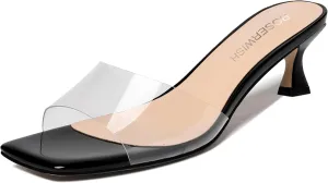ROSERWISH Womens Dating Clear Transparent Open Toe Slip On Dress Patent Kitten Low Heel Heeled Sandals 2 Inch
