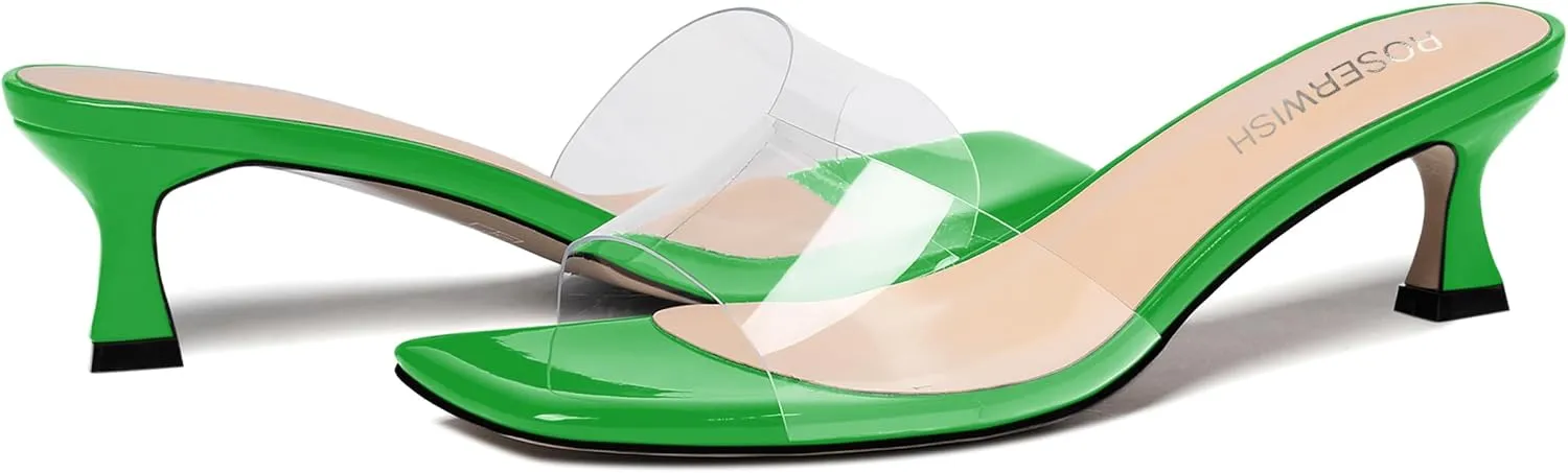 ROSERWISH Womens Dating Clear Transparent Open Toe Slip On Dress Patent Kitten Low Heel Heeled Sandals 2 Inch