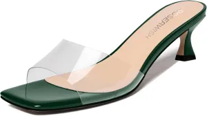ROSERWISH Womens Dating Clear Transparent Open Toe Slip On Dress Patent Kitten Low Heel Heeled Sandals 2 Inch