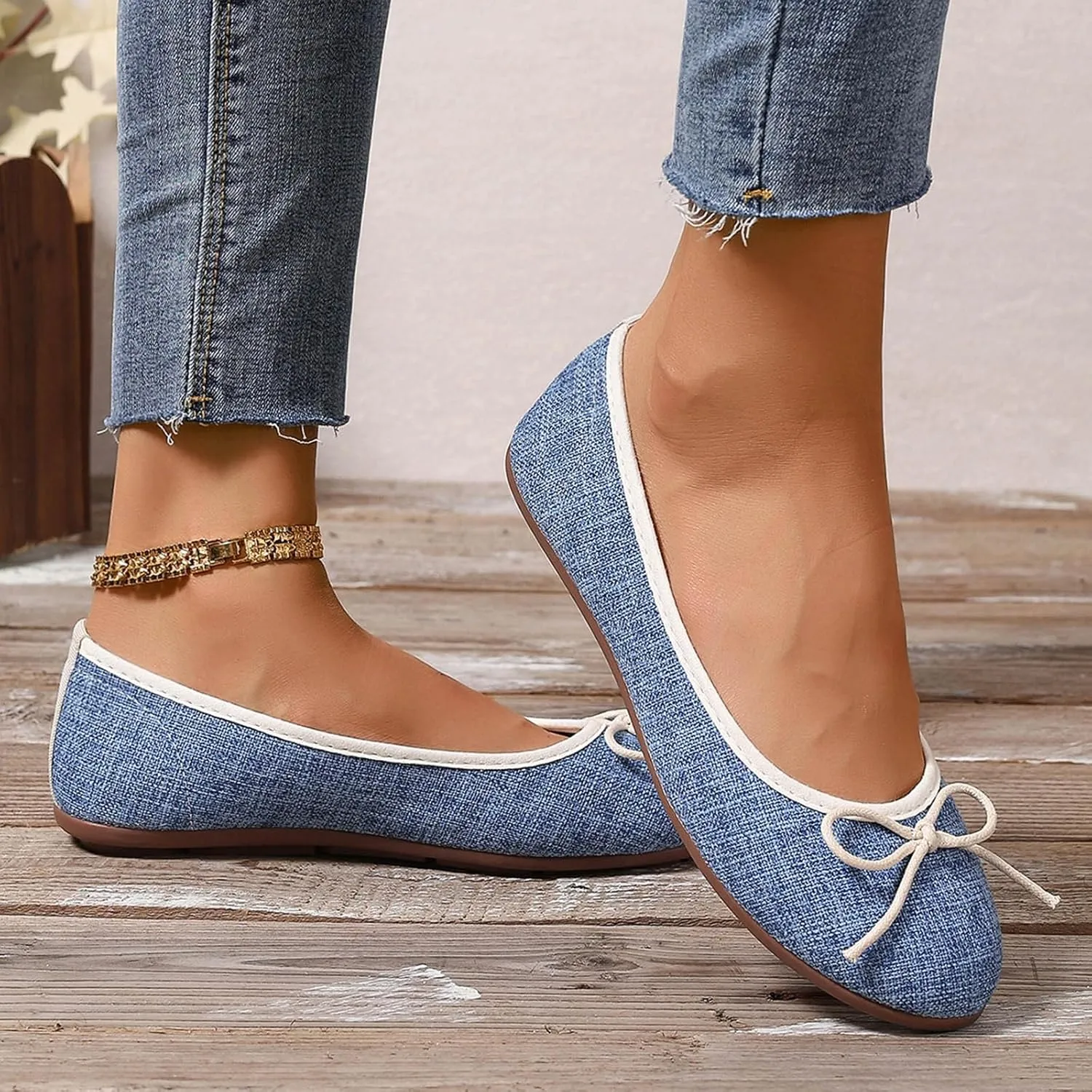 Round Toe Women Flat Shoes Bowknot Comfy Slip-On Fashion Denim Upper Ballet Flats Dressy Ladies Ballerine Shoes 2025
