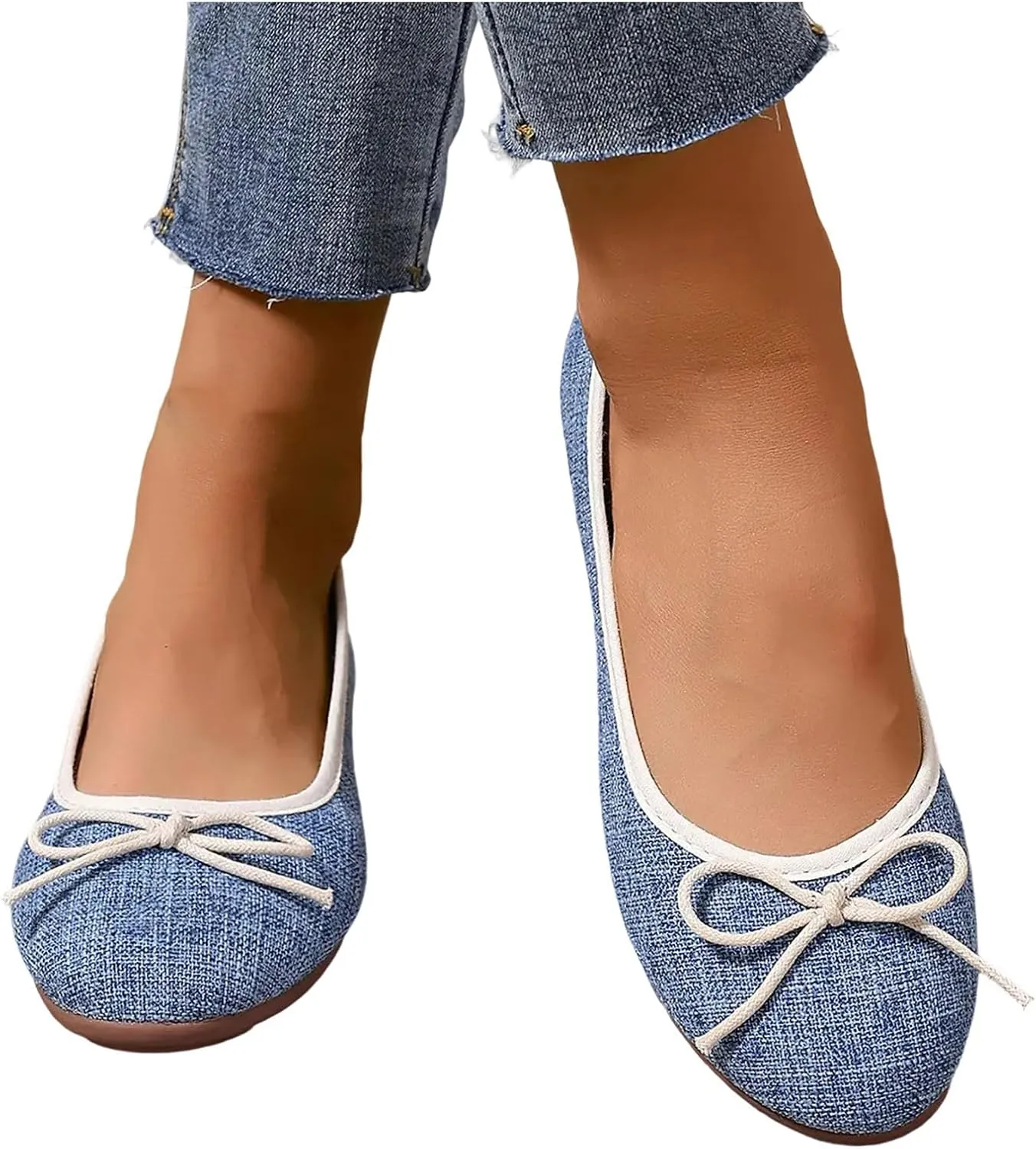 Round Toe Women Flat Shoes Bowknot Comfy Slip-On Fashion Denim Upper Ballet Flats Dressy Ladies Ballerine Shoes 2025