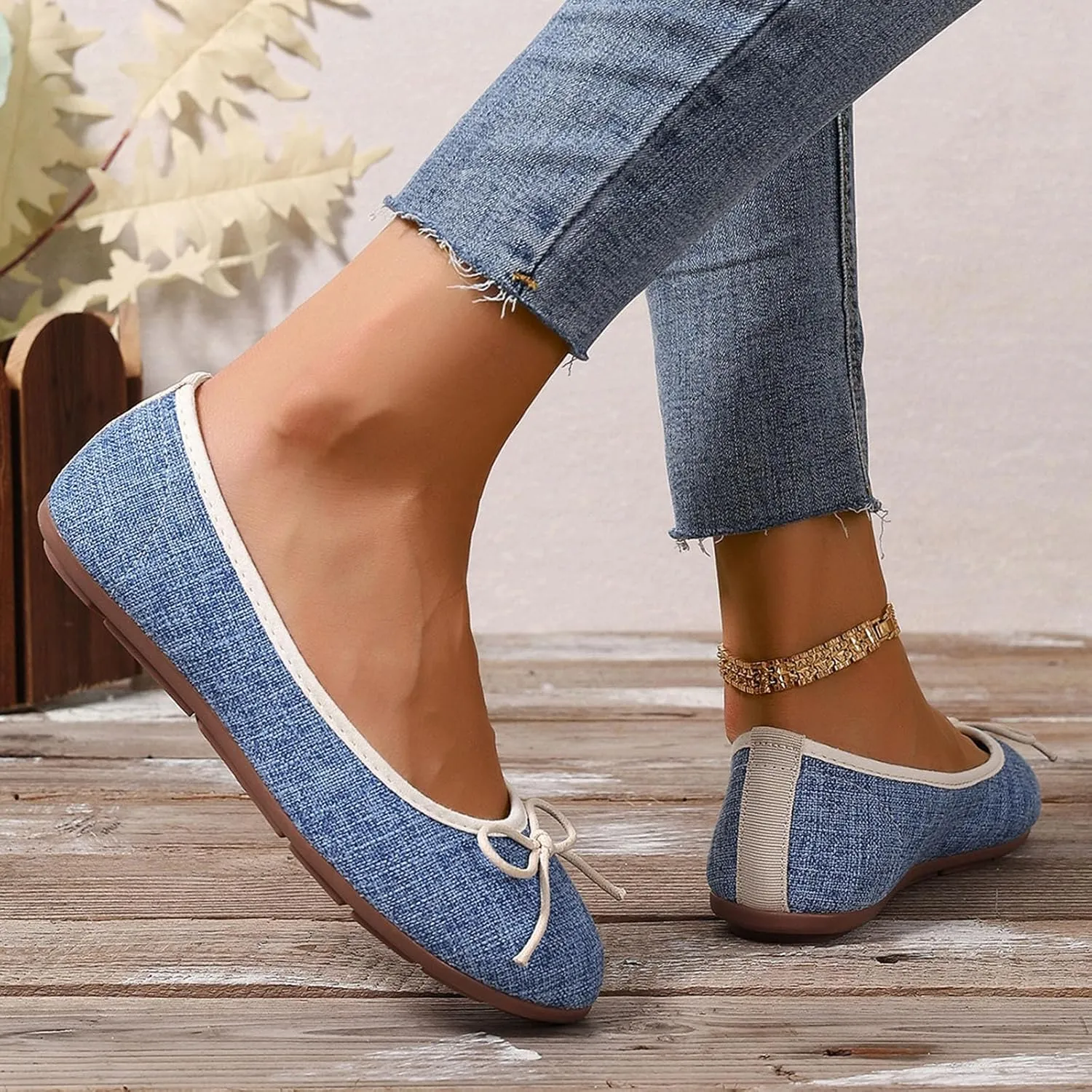 Round Toe Women Flat Shoes Bowknot Comfy Slip-On Fashion Denim Upper Ballet Flats Dressy Ladies Ballerine Shoes 2025