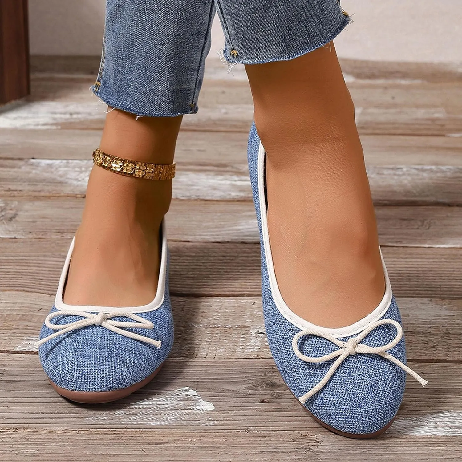 Round Toe Women Flat Shoes Bowknot Comfy Slip-On Fashion Denim Upper Ballet Flats Dressy Ladies Ballerine Shoes 2025