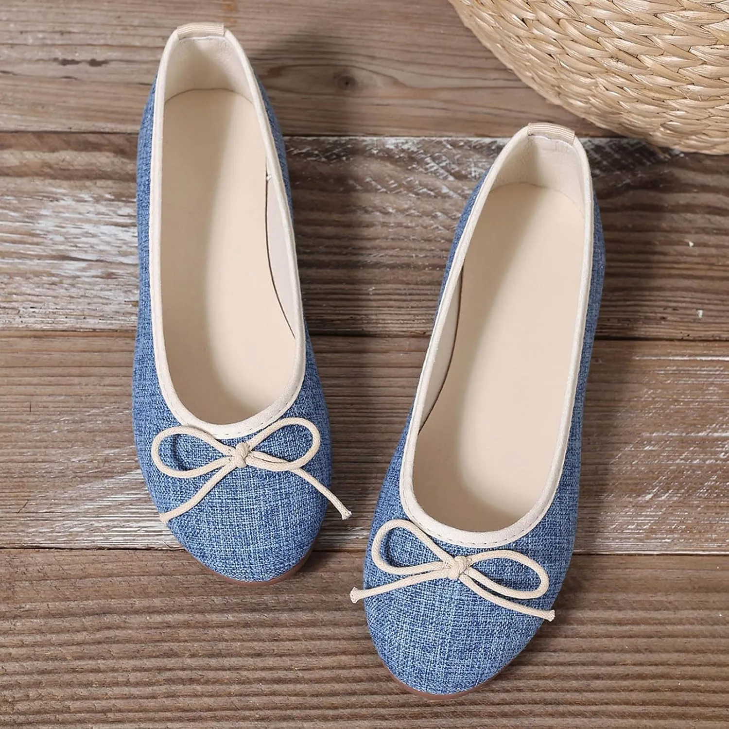 Round Toe Women Flat Shoes Bowknot Comfy Slip-On Fashion Denim Upper Ballet Flats Dressy Ladies Ballerine Shoes 2025
