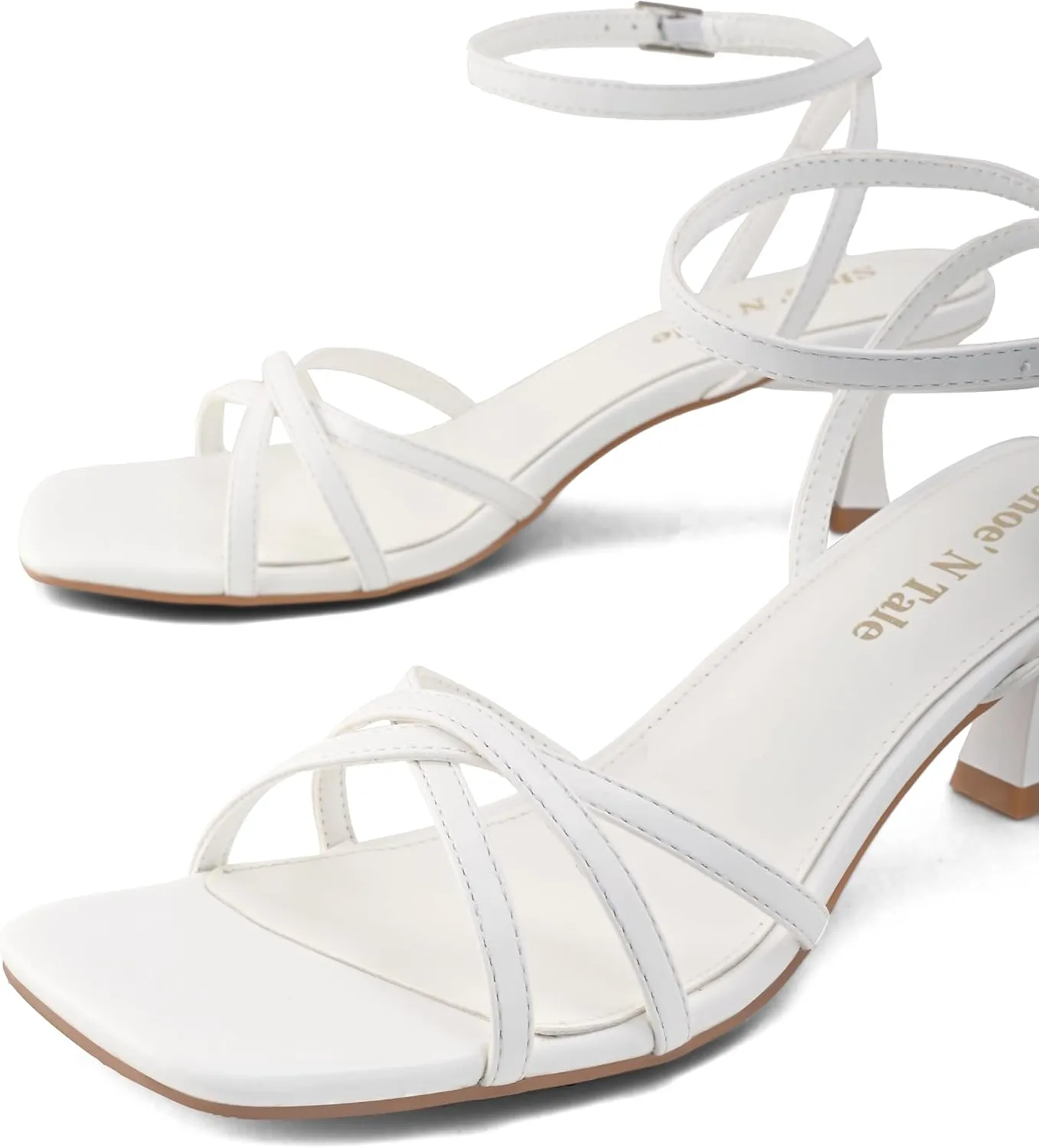 ShoeN Tale Womens Kitten Heels Heeled Strappy Sandals Square Open Toe Stilettos Adjustable Ankle Strap Dress Party Wedding Fashion Shoes