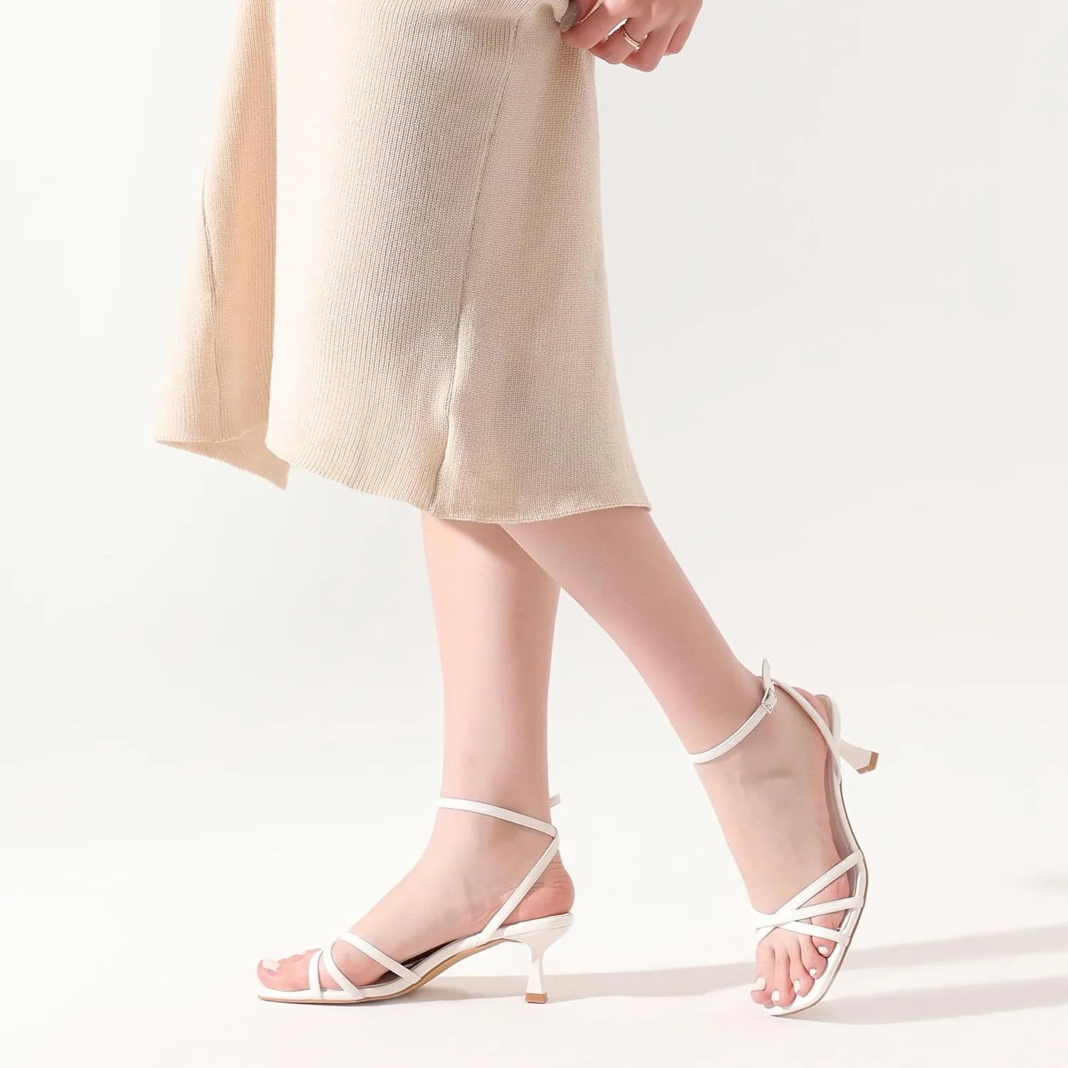 ShoeN Tale Womens Kitten Heels Heeled Strappy Sandals Square Open Toe Stilettos Adjustable Ankle Strap Dress Party Wedding Fashion Shoes
