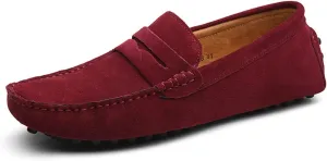 Shoes Smoking Loafer for Men Genuine Leather Suede Vamp Penny Loafer Stitching Details Round Toe Resistant Flat Heel Comfortable Casual Slip On for Any Attire