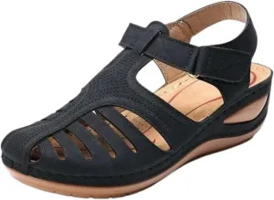 Smoneyful Women's Sandals Summer Casual Bohemia Gladiator Closed Toe Wedge Ankle Strap Slip On Platform Dressy Sandals