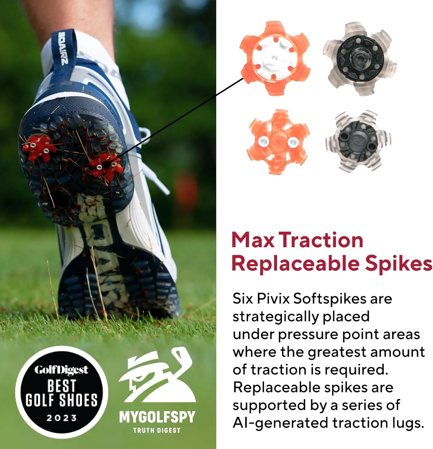 SQAIRZ SPEED2 Men's Athletic Golf Shoes, Designed for Balance & Performance, Replaceable Spikes, Waterproof, Golf Shoes Men with Spikes, Mens Footwear