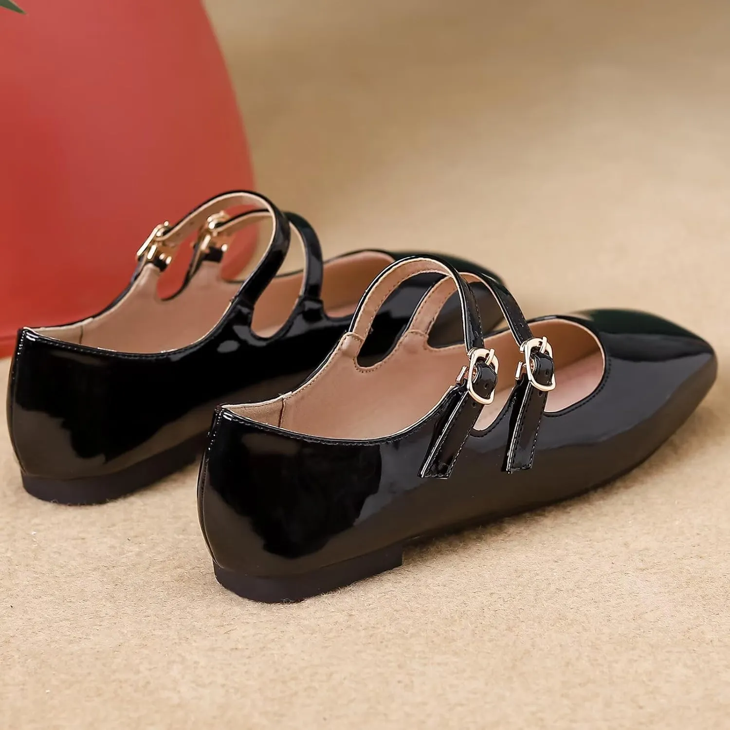 Stunner Women's Mary Jane Flats Retro Square Toe Soft Ballet Flats Comfort Double Line Strap Wedding Dressy Flats 2
