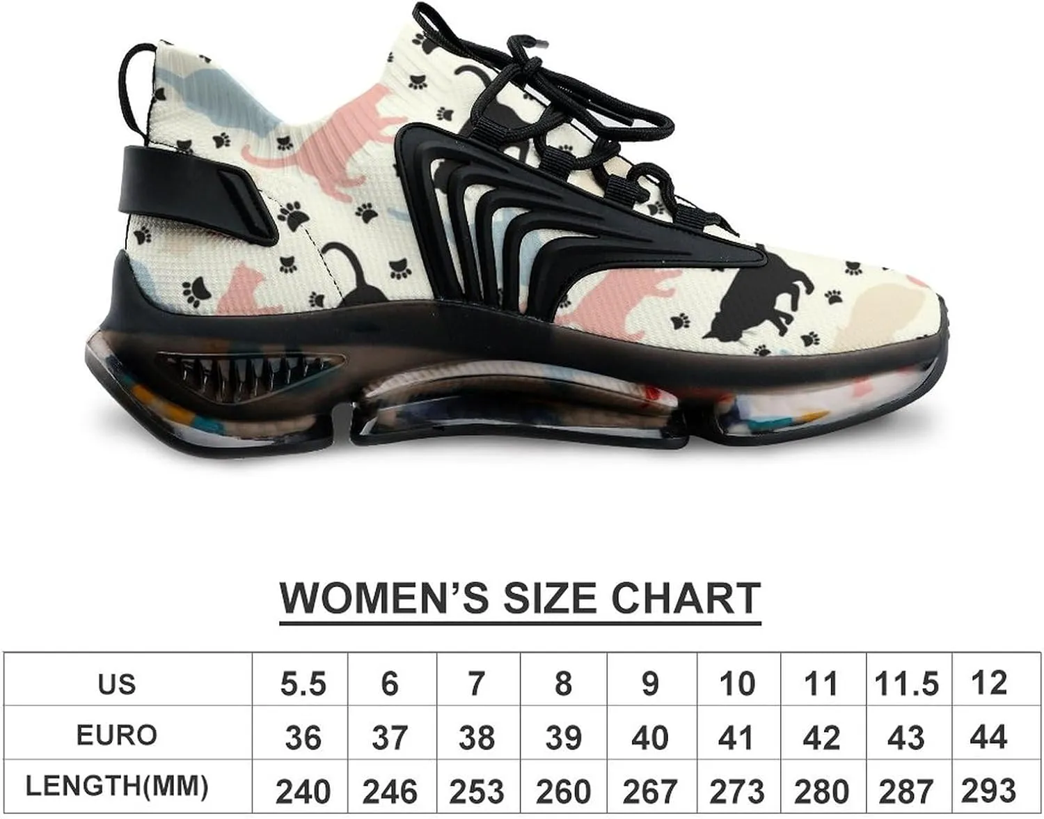 Stylish Colorful Cats Pattern Women's Running Shoes Non Slip Breathable Sneakers for Walking Travel