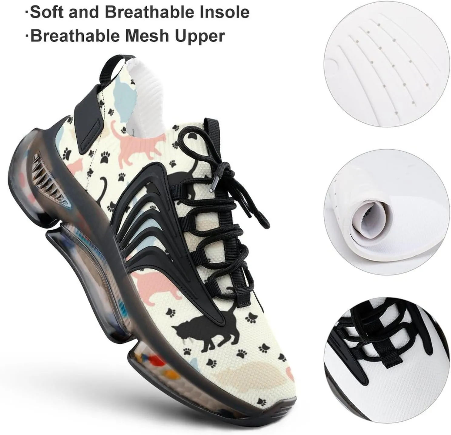 Stylish Colorful Cats Pattern Women's Running Shoes Non Slip Breathable Sneakers for Walking Travel