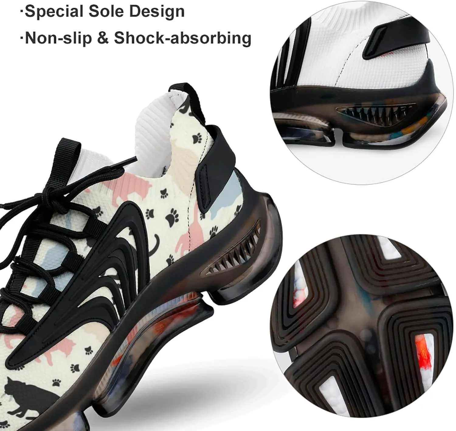 Stylish Colorful Cats Pattern Women's Running Shoes Non Slip Breathable Sneakers for Walking Travel