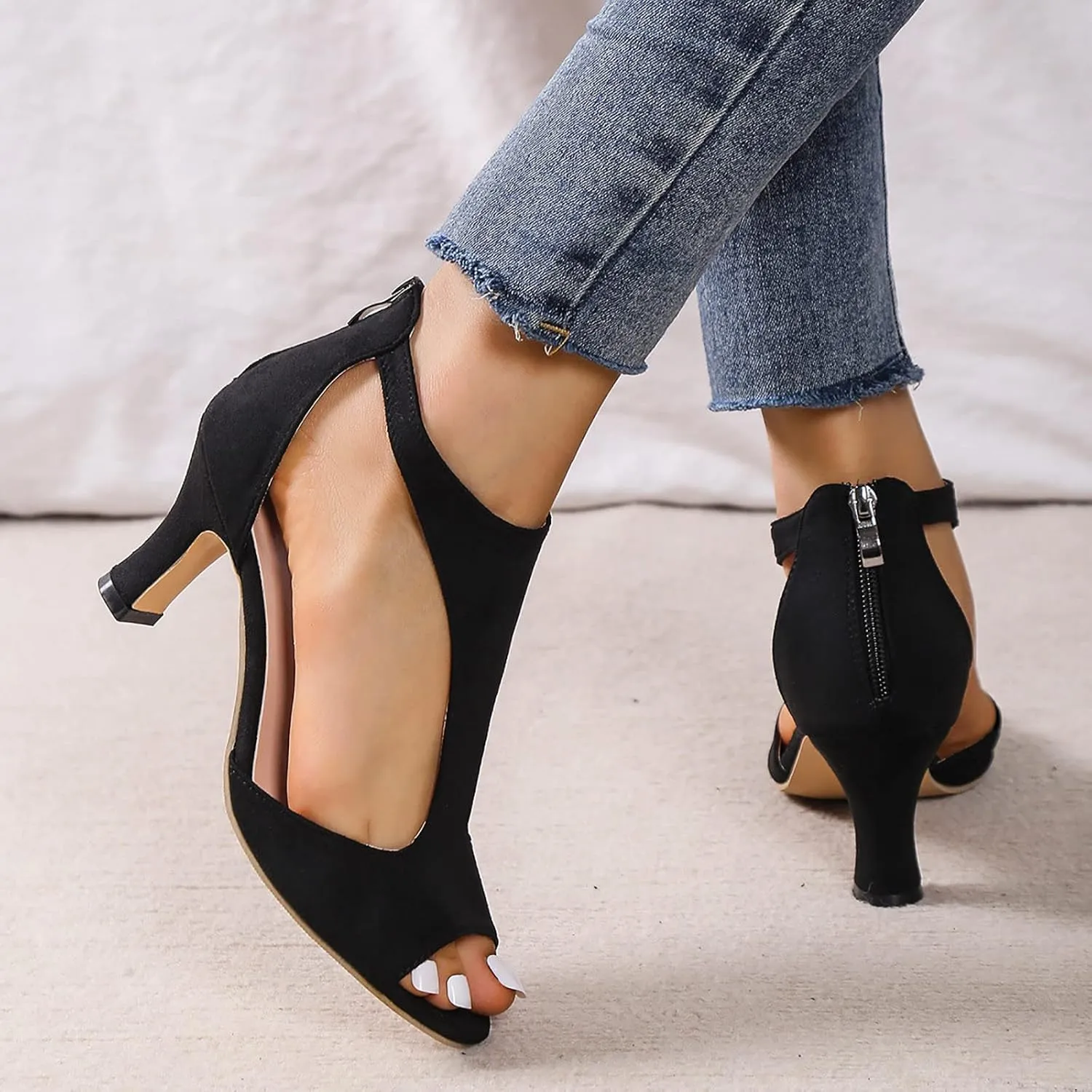 Summer Sandals For Women 2025,Orthopedic Open Toe Back Zipper Closure Casual Suede Leather Fish Mouth Sandal Dressy Summer Dress Orthotic Beach Boho Outdoor Shoes for Daily Wear