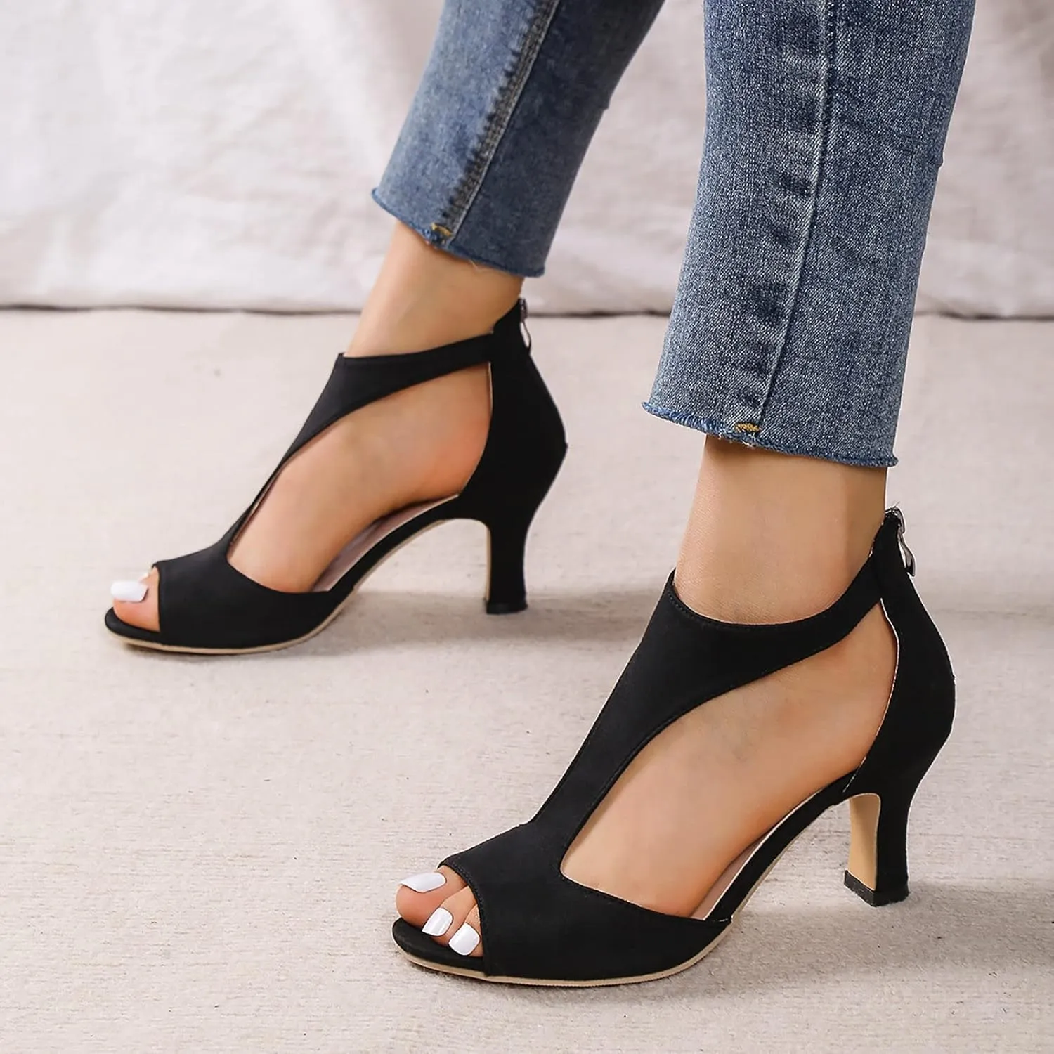 Summer Sandals For Women 2025,Orthopedic Open Toe Back Zipper Closure Casual Suede Leather Fish Mouth Sandal Dressy Summer Dress Orthotic Beach Boho Outdoor Shoes for Daily Wear