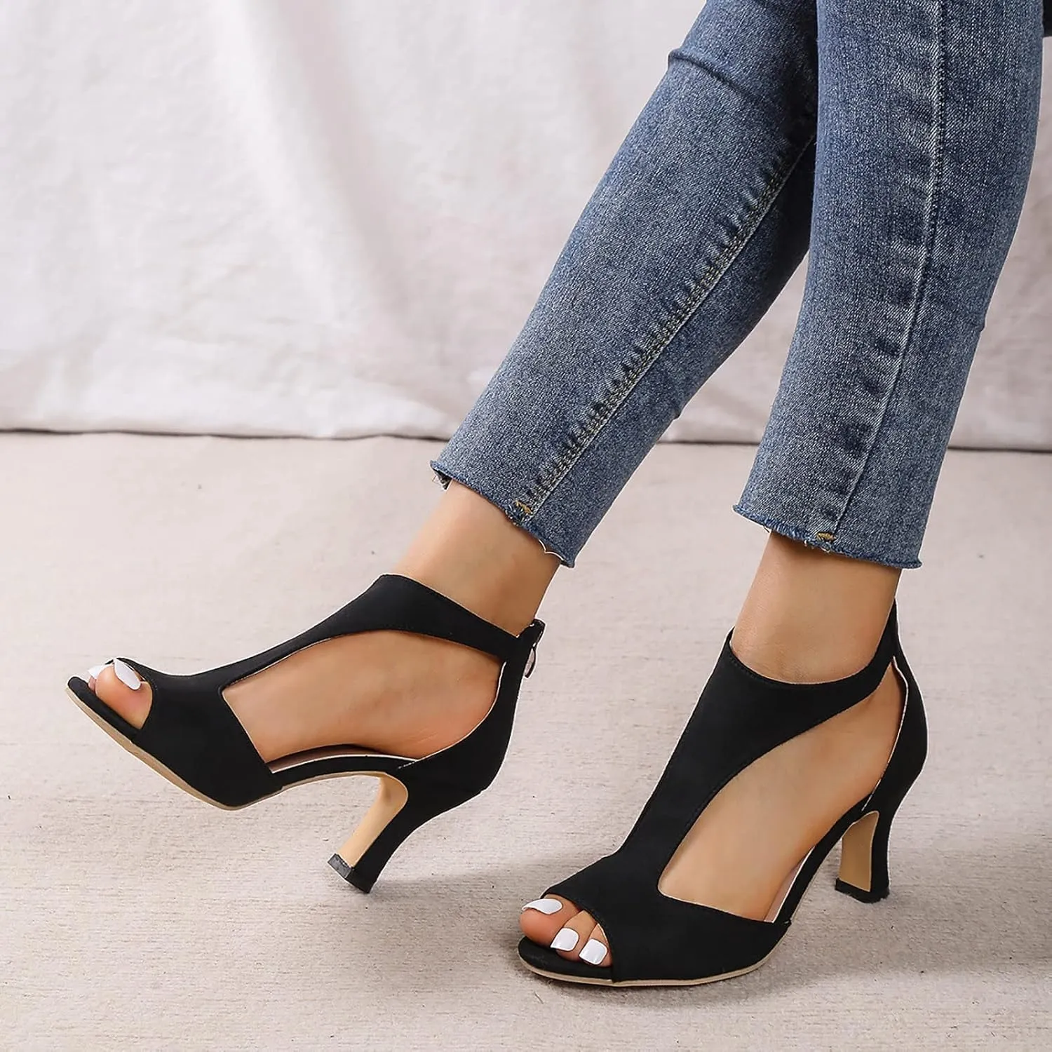Summer Sandals For Women 2025,Orthopedic Open Toe Back Zipper Closure Casual Suede Leather Fish Mouth Sandal Dressy Summer Dress Orthotic Beach Boho Outdoor Shoes for Daily Wear