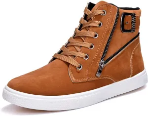 tazimall Men's Belt Buckle High Top Sneakers Casual British Style Boots for Men