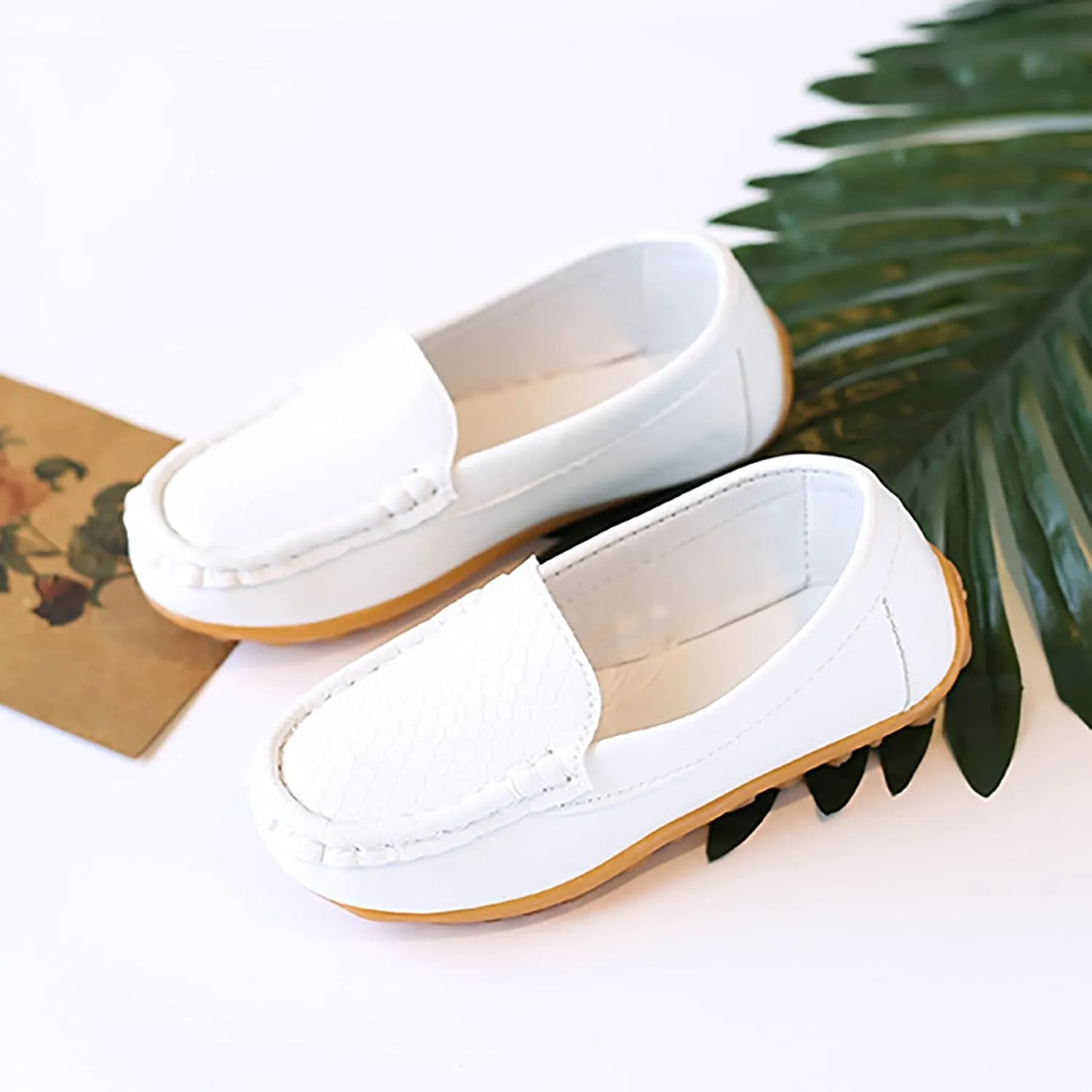 Toddler Boy Girls Loafer Flat Little/Big Kids Soft Synthetic Leather Slip On Flat Boat Dress Solid Color Shoe