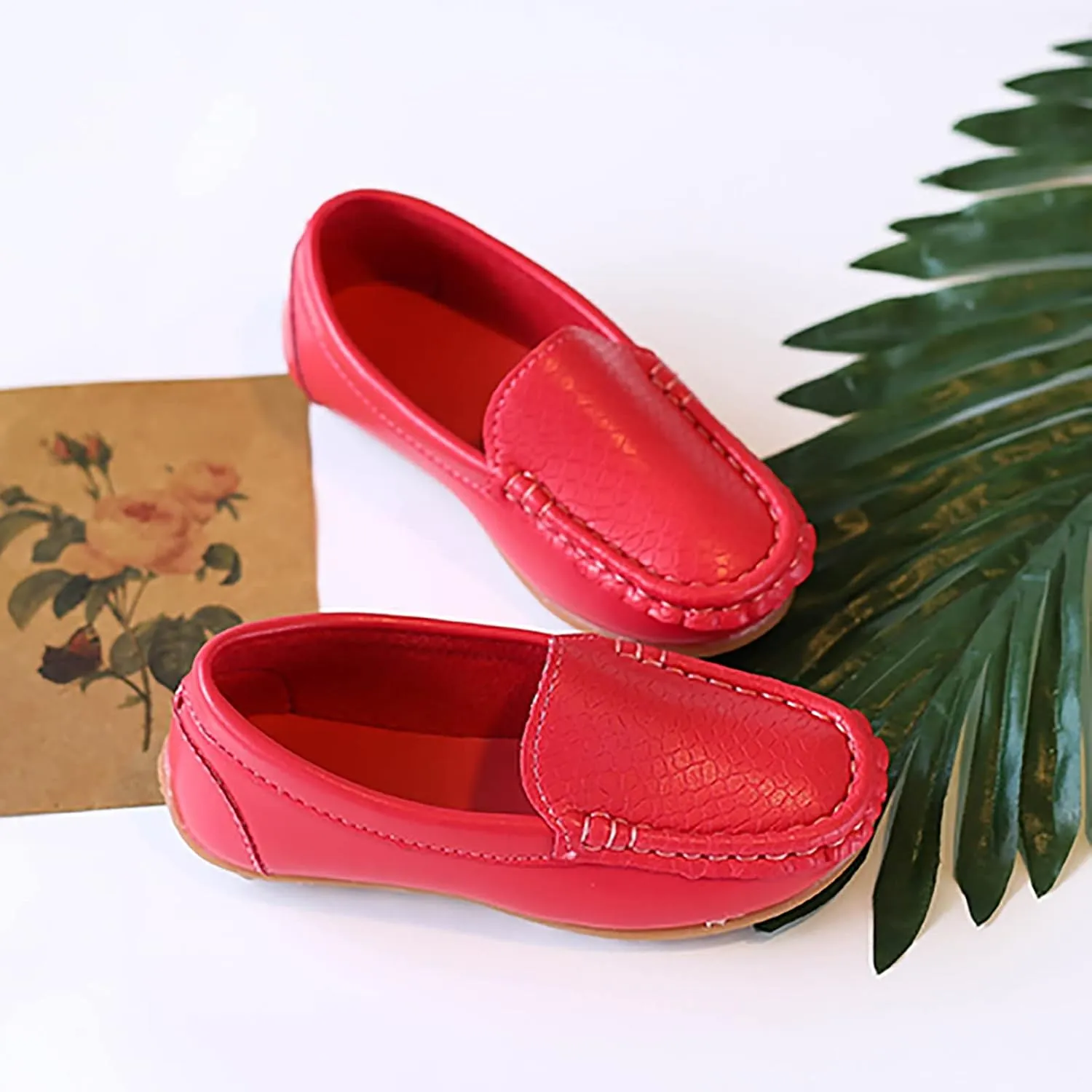 Toddler Boy Girls Loafer Flat Little/Big Kids Soft Synthetic Leather Slip On Flat Boat Dress Solid Color Shoe
