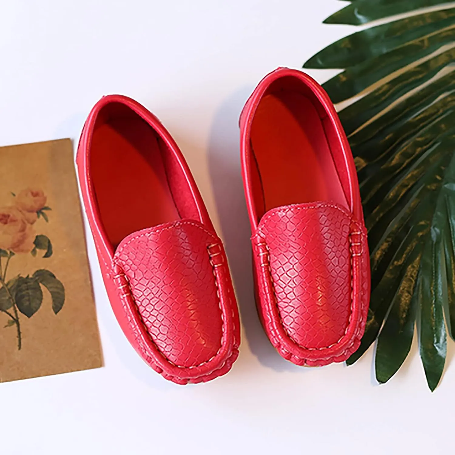 Toddler Boy Girls Loafer Flat Little/Big Kids Soft Synthetic Leather Slip On Flat Boat Dress Solid Color Shoe