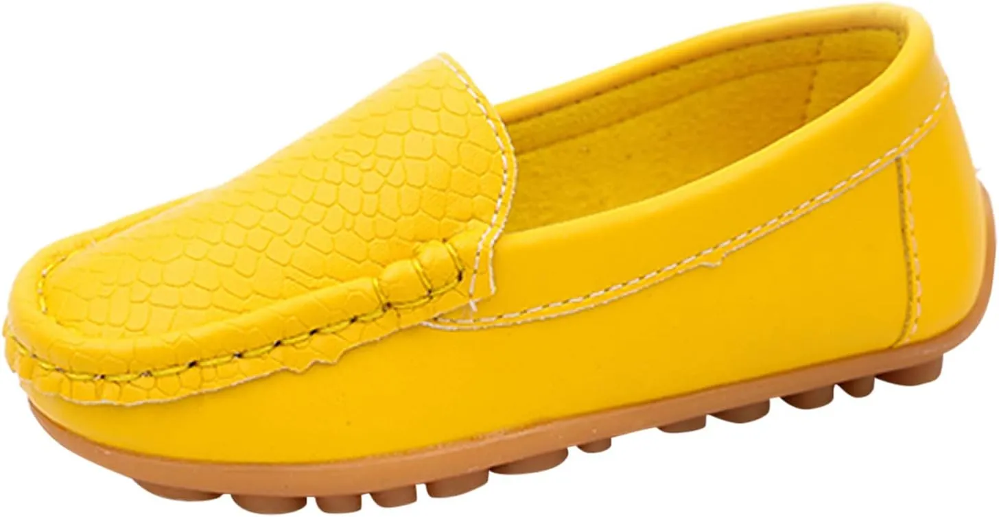 Toddler Boy Girls Loafer Flat Little/Big Kids Soft Synthetic Leather Slip On Flat Boat Dress Solid Color Shoe