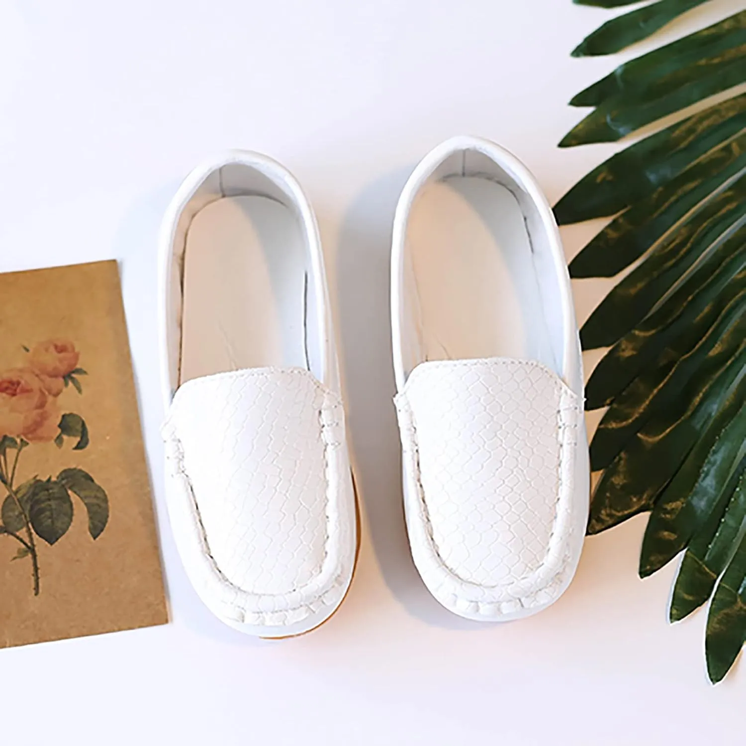 Toddler Boy Girls Loafer Flat Little/Big Kids Soft Synthetic Leather Slip On Flat Boat Dress Solid Color Shoe
