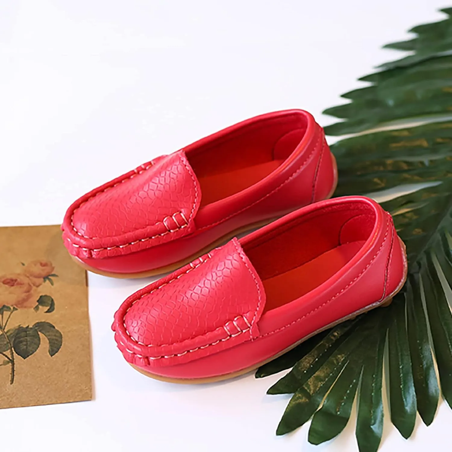 Toddler Boy Girls Loafer Flat Little/Big Kids Soft Synthetic Leather Slip On Flat Boat Dress Solid Color Shoe