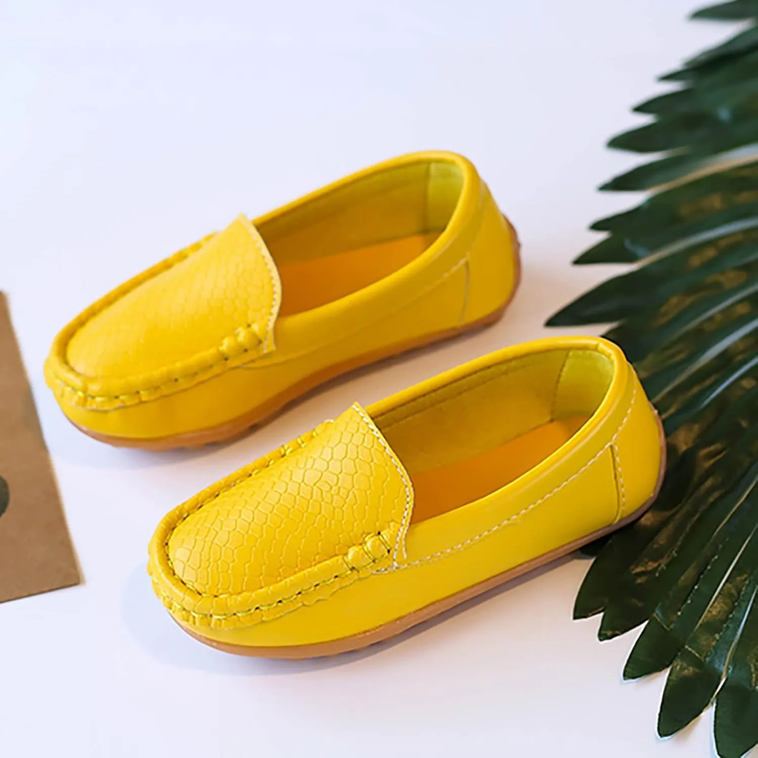 Toddler Boy Girls Loafer Flat Little/Big Kids Soft Synthetic Leather Slip On Flat Boat Dress Solid Color Shoe