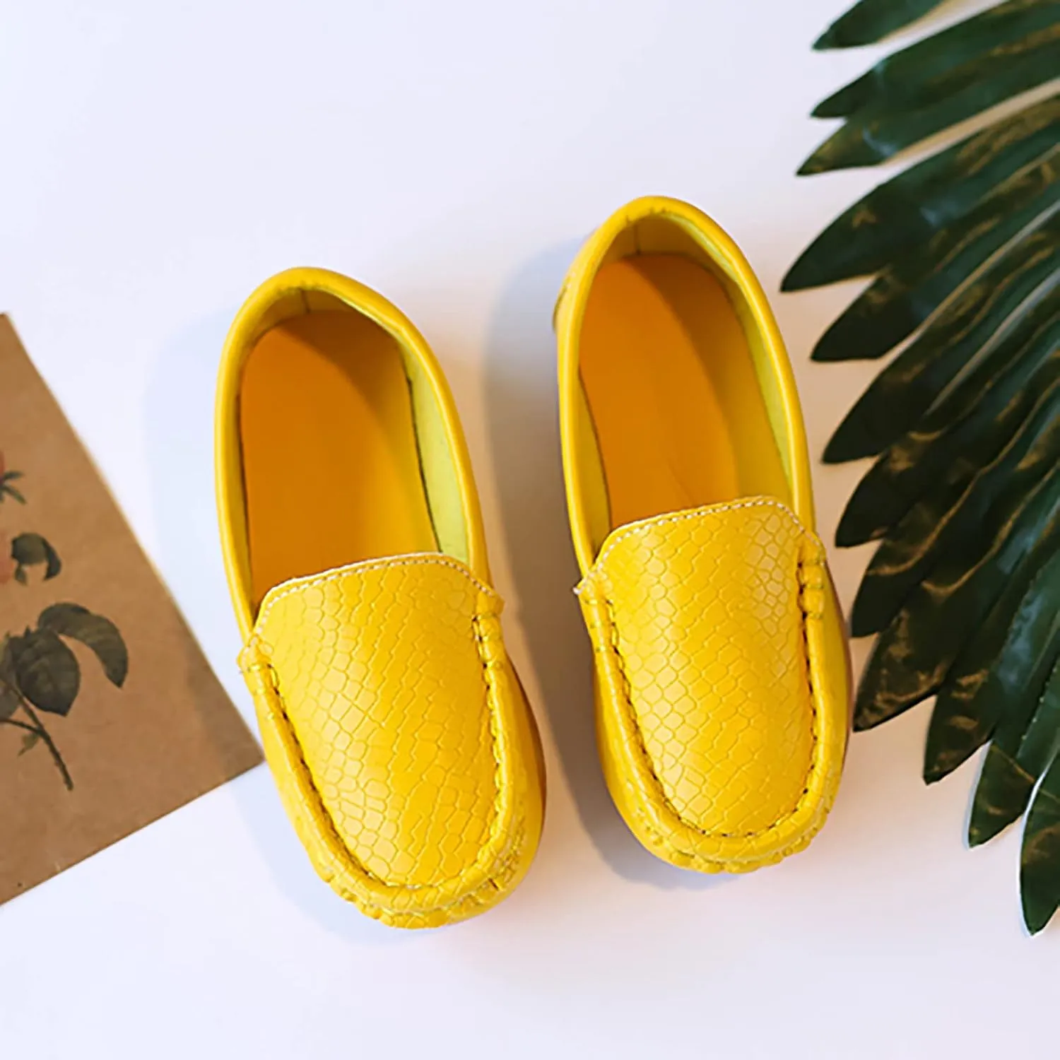 Toddler Boy Girls Loafer Flat Little/Big Kids Soft Synthetic Leather Slip On Flat Boat Dress Solid Color Shoe