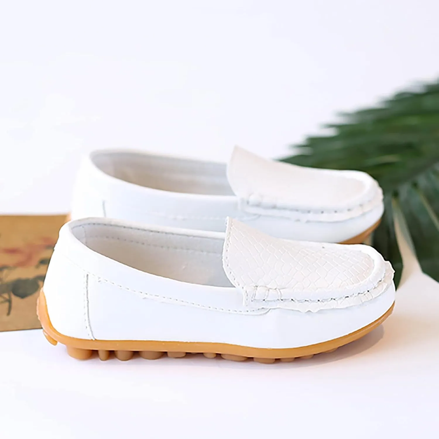 Toddler Boy Girls Loafer Flat Little/Big Kids Soft Synthetic Leather Slip On Flat Boat Dress Solid Color Shoe