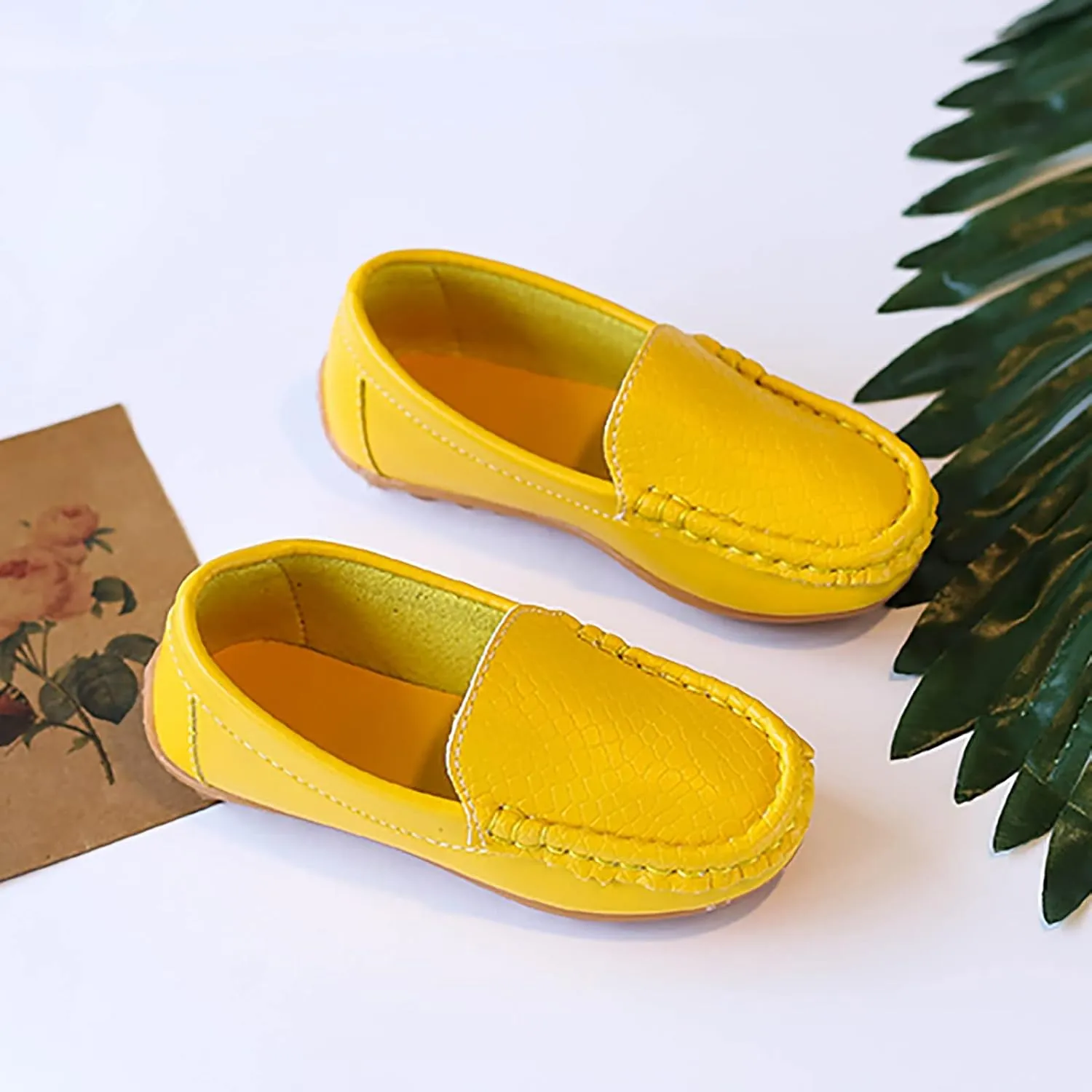 Toddler Boy Girls Loafer Flat Little/Big Kids Soft Synthetic Leather Slip On Flat Boat Dress Solid Color Shoe