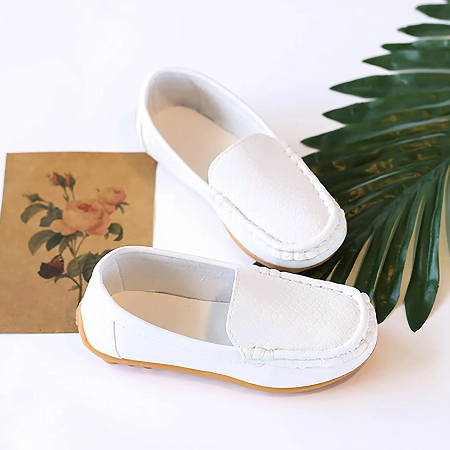 Toddler Boy Girls Loafer Flat Little/Big Kids Soft Synthetic Leather Slip On Flat Boat Dress Solid Color Shoe
