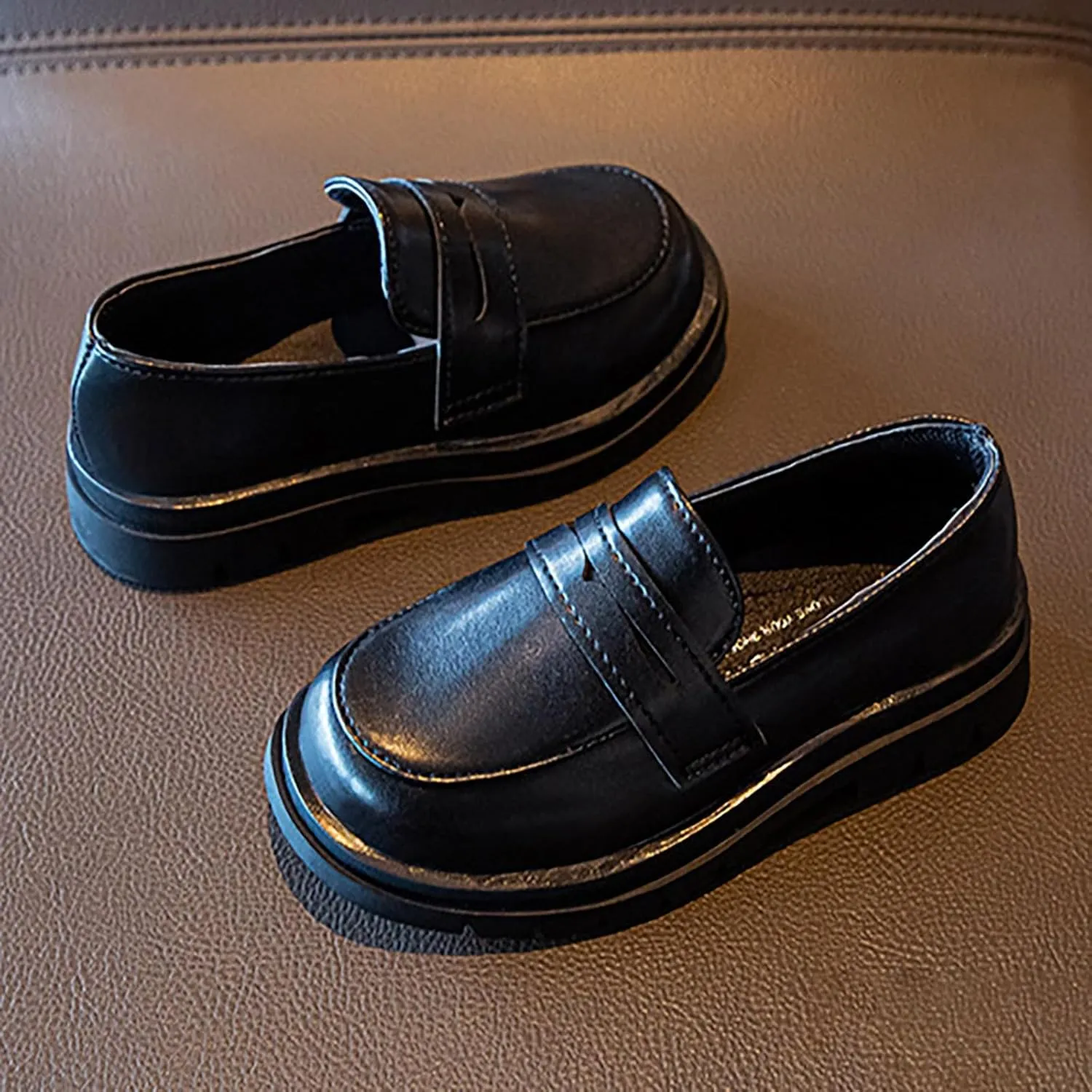Toddler Boys Girls Loafers School Shoes Mary Jane Flat𝘀 Fashion Comfort Leather Round Toe Slip On Dress Shoes
