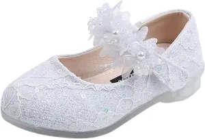 Toddler Girls Dress Shoes Flower Girl Shoes Ankle Strap Ballet Flats Pearls Mary Jane Wedding Party Flower Kid Shoes